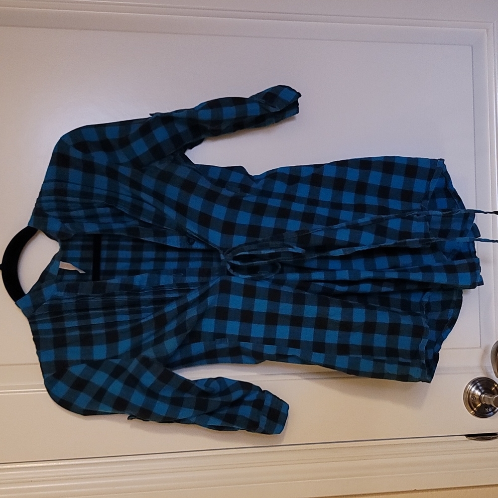 Black and Blue Flowy Plaid Blouse